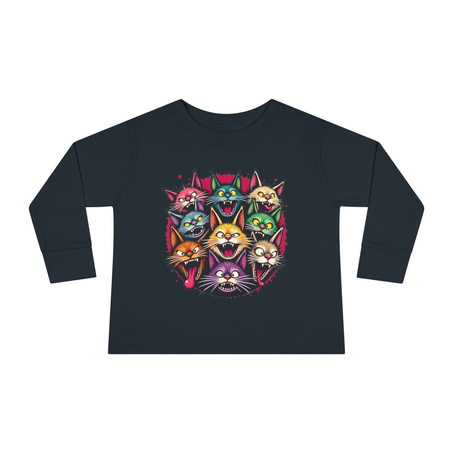 "Crazy Cats" Cat Faces Toddler Long Sleeve Tee.