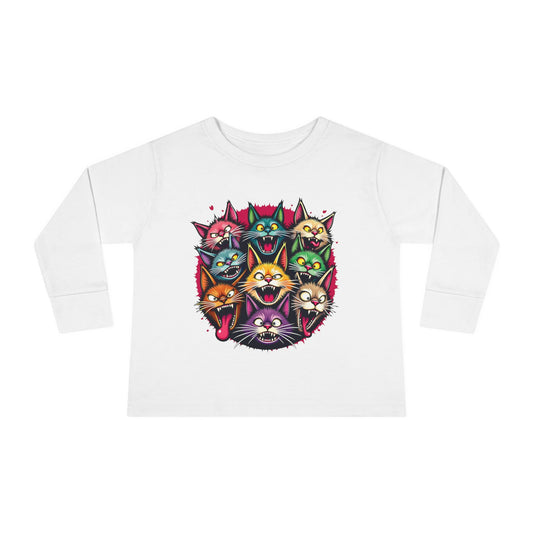 "Crazy Cats" Cat Faces Toddler Long Sleeve Tee.