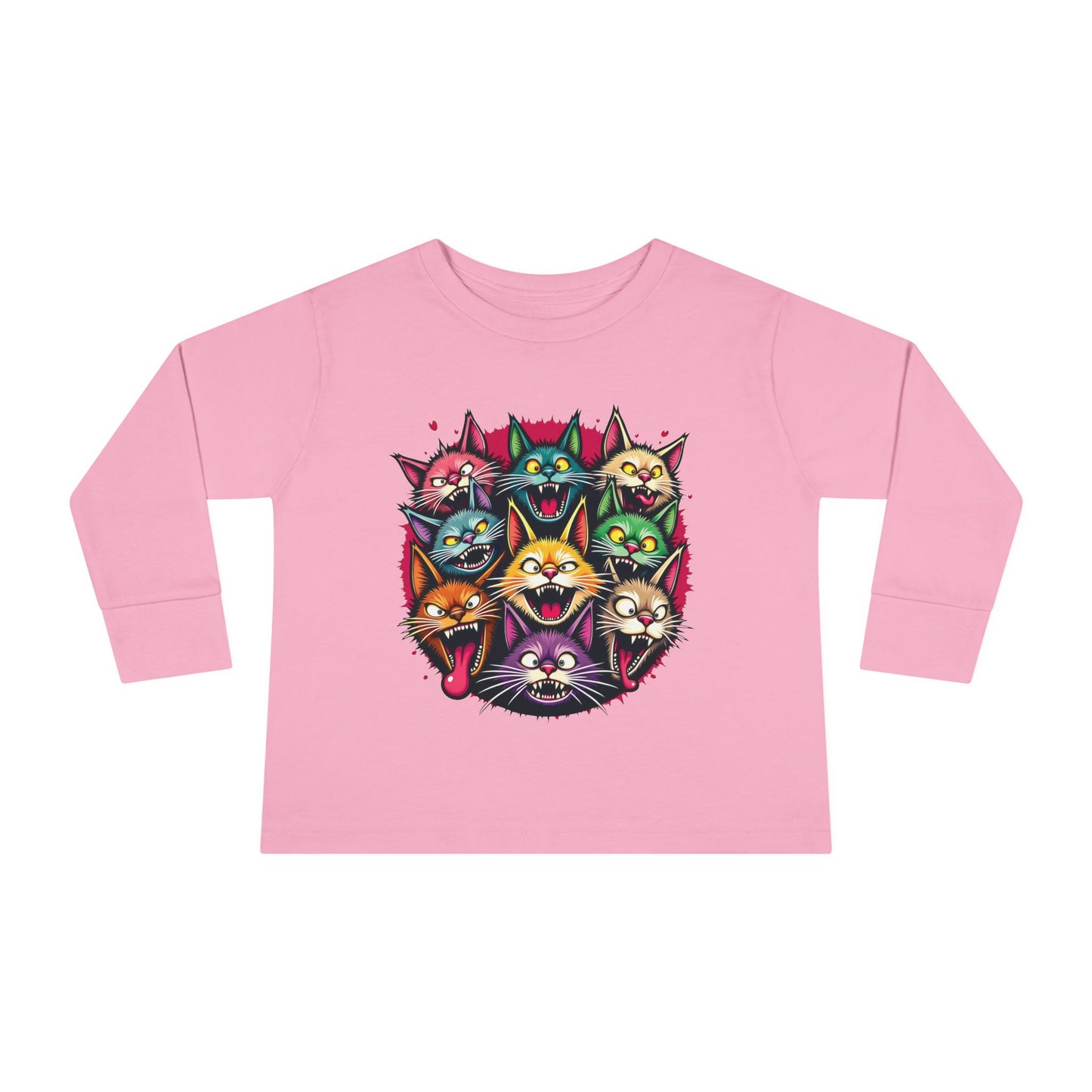 "Crazy Cats" Cat Faces Toddler Long Sleeve Tee.